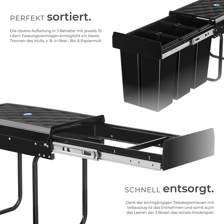 Image du produit tectake Abfallsammler Ashlyn, 3-fach Trennung, 30L, Teleskopschienen (30 l)