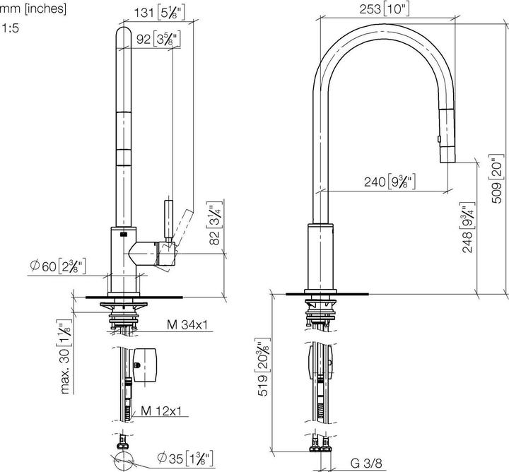 Produktbild Dornbracht TARA Küchenarmatur, Einhebelmischer, Pull-down, mit Brausefunktion, Ausladung 240mm