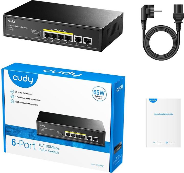 Produktbild Cudy FS1006P network switch Fast Ethernet (10/100) Power over Ethernet (PoE) Black (6 Ports)