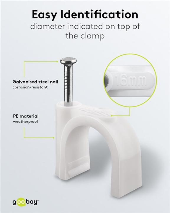 Produktbild Goobay Kabelschelle, weiss max. Kabeldurchmesser : 16,0 mm