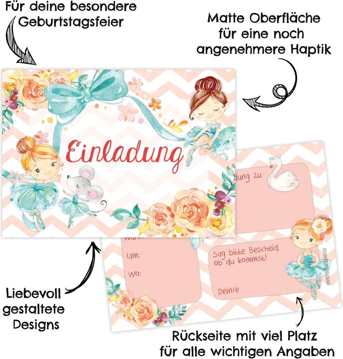 Produktbild Papierdrachen 12 Einladungskarten zum Geburtstag – Ballerina (12 Stk.)