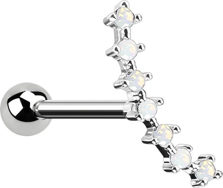 Star Piercing Micro Barbell silber mit Kugel und Halbmond mit Opal weiss (Chirurgenstahl 316L, Messing)