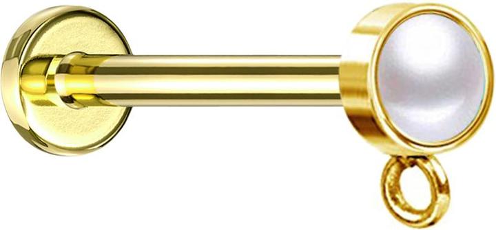 Star Piercing Micro Labret Innengewinde vergoldet mit Zylinder Perle weiss Ring für Anhänger (Chirurgenstahl 316L)