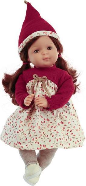 Produktbild Schildkröt Puppe Strampelchen 37 braune Haare, braune Malaugen, Kleidung weiss/rot/beige