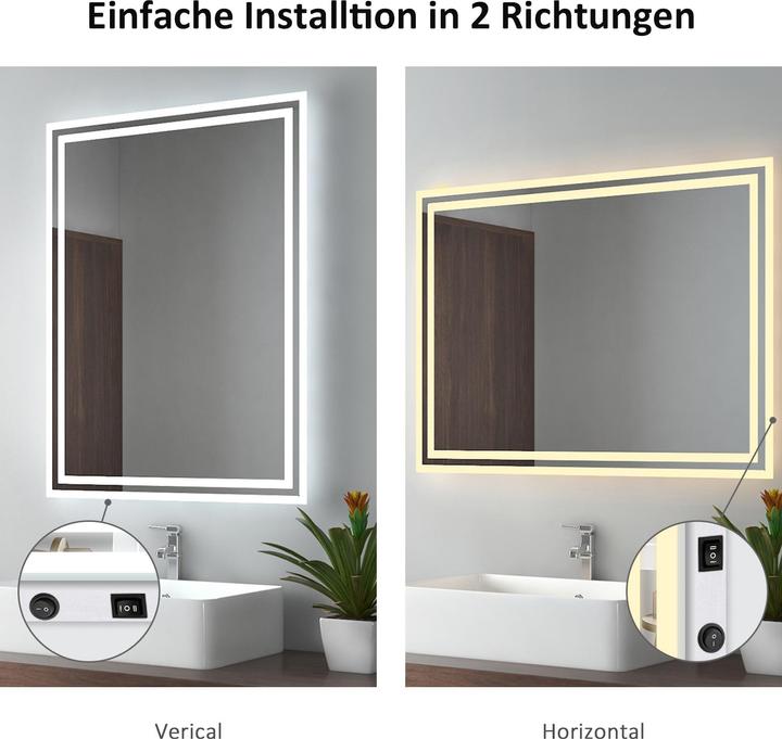 Actual product image Emke Bathroom Mirror With Lighting 80*60cm,Fog-Free, 3000K/6500K,Bouton Switch