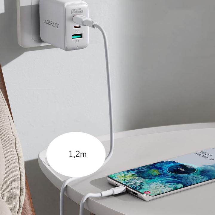 Actual product image Acefast cable USB Type C - USB Type C 1.2m, 60W (20V / 3A) white (C2-03 white) (1.20 m, USB 2.0, 60 W)