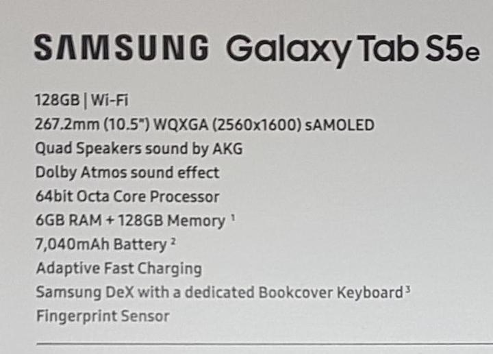 Nährwerte und Zutaten Samsung Galaxy Tab S5e (nur WLAN, 10.50", 128 GB, Black)
