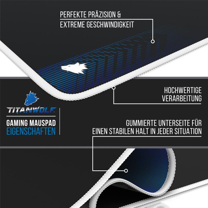 Produktbild Titanwolf Gaming Mauspad, XXXL Speed Mausmatte 1200 x 600 mm, Geschwindigkeit & Präzision, Symbol weiss