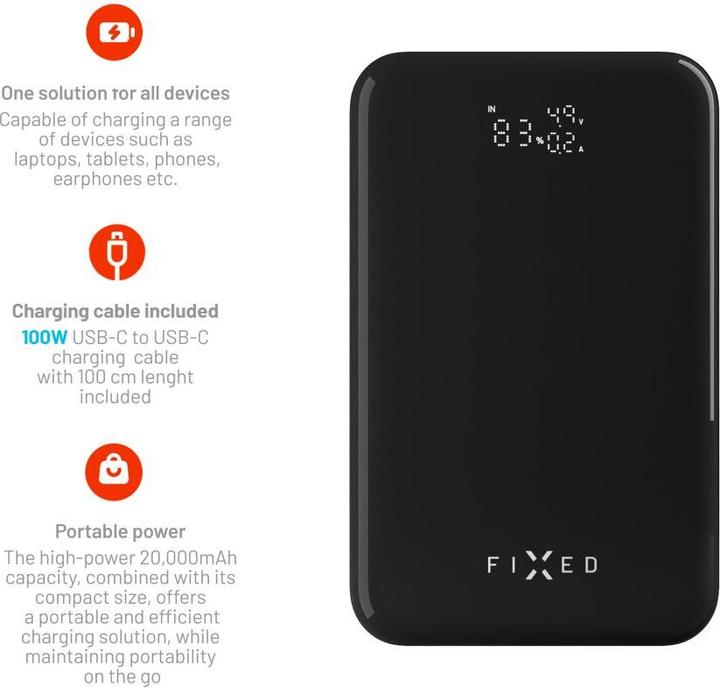 Image du produit Fixed Zen PRO USB-C PD 130W Power Bank 20.000 mAh Noir (20000 mAh, 130 W, 74 Wh)