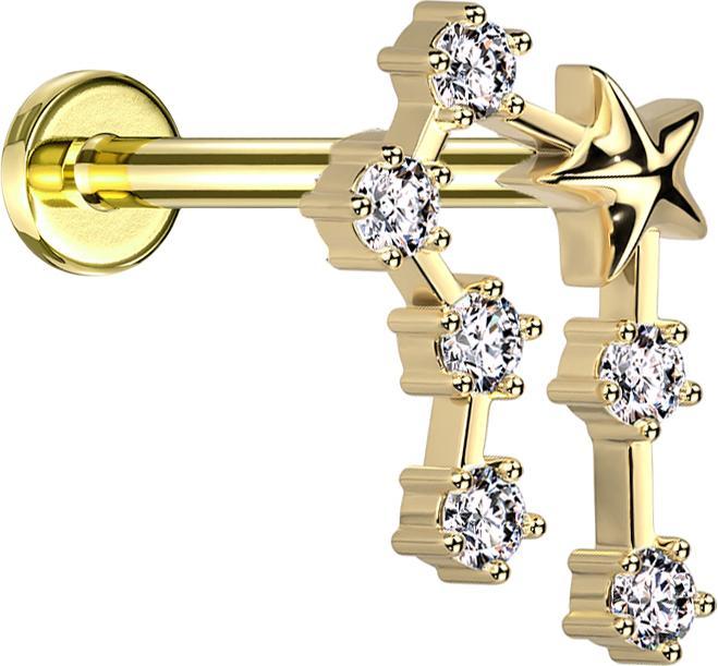 Star Piercing Micro Labret Innengewinde vergoldet Sternzeichen Krebs mit Kristallen (Chirurgenstahl 316L, Messing)