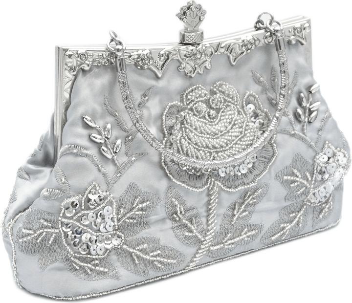 Image du produit Only-Bags.Store Sac de soirée en broderie florale perlée, sacs à main de mariage en satin vintage, pochette clip à