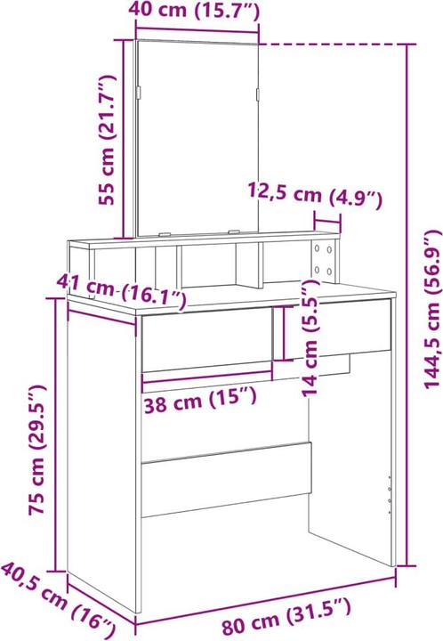 Nährwerte und Zutaten VidaXL Schminktisch mit Spiegel (80 x 41 x 144.5 cm)