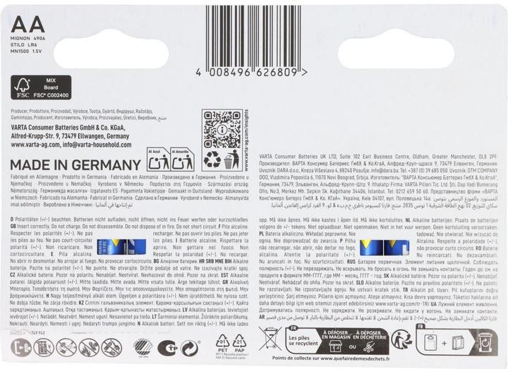 Etichetta energetica Varta potenza a lunga durata (10 pz., AA, 2970 mAh)