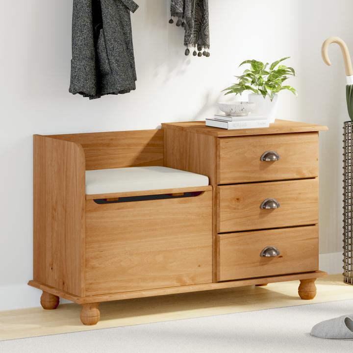 Immagine prodotto VidaXL Panca da ingresso "ASKIM" marrone miele 100x39x62 cm in legno di pino massiccio (100 cm)