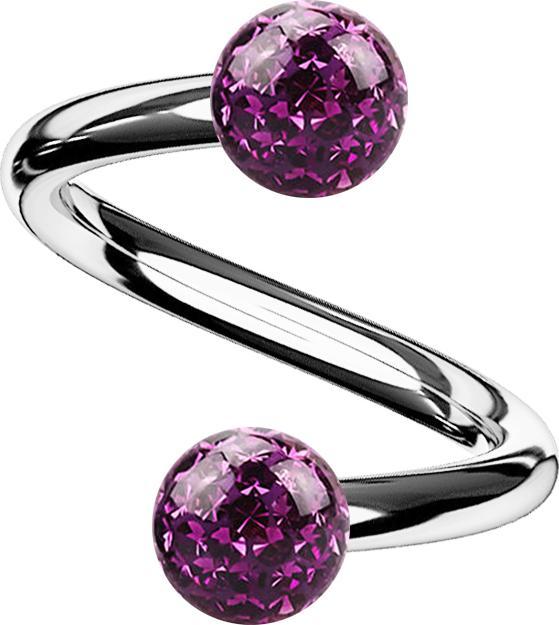 Actual product image Star Piercing Micro Spirale silber mit zwei Kristallkugeln violett Epoxy Schutzschicht (without brass, Titanium G23)