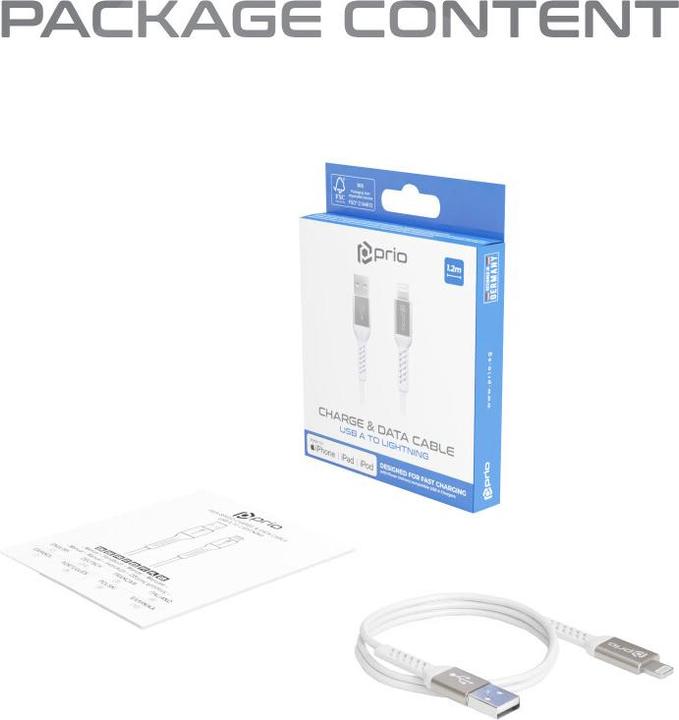 Actual product image prio Charge & Sync USB A to Lightning Cable MFi certified 1.2m white (1.20 m)