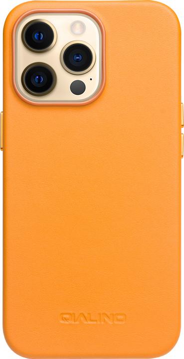 Actual product image QiAlino Coque cuir véritable (compatible MagSafe) Orange (Apple iPhone 14 Pro Max)