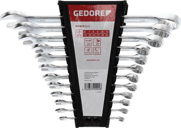 Produktbild Gedore Red red Ring-Maulschlüssel-Satz, 12-teilig, SW 6-22, Chrom-Vanadium-Stahl, Silber (19 mm, 12 mm, 24 mm, 14 mm, 22 mm, 16 mm, 23 mm, 10  mm, 21 mm, 18 mm, 27 mm, 17 mm, 11 mm, 15 mm, 26 mm, 8 mm, 28 mm, 9 mm, 29 mm, 13 mm, 20 mm, 25 mm)