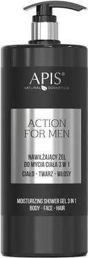 Actual product image Apis Natural Cosmetics Action For Men 3in1 nawilżający żel do mycia ciała twarzy i włosów 1000ml (1000 ml)