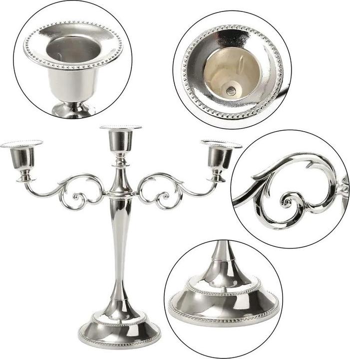 Actual product image Cbx Kerzenständer 3 Köpfe, Kerzenleuchter 3-armig, Kerzenhalter Silber