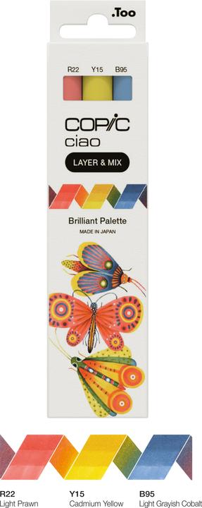 Actual product image Copic CIAO - Brand (Y-15 Cadmium Yellow, R-22 Light Prawn, B-95 Light Grayish, 6 mm, 3 x)