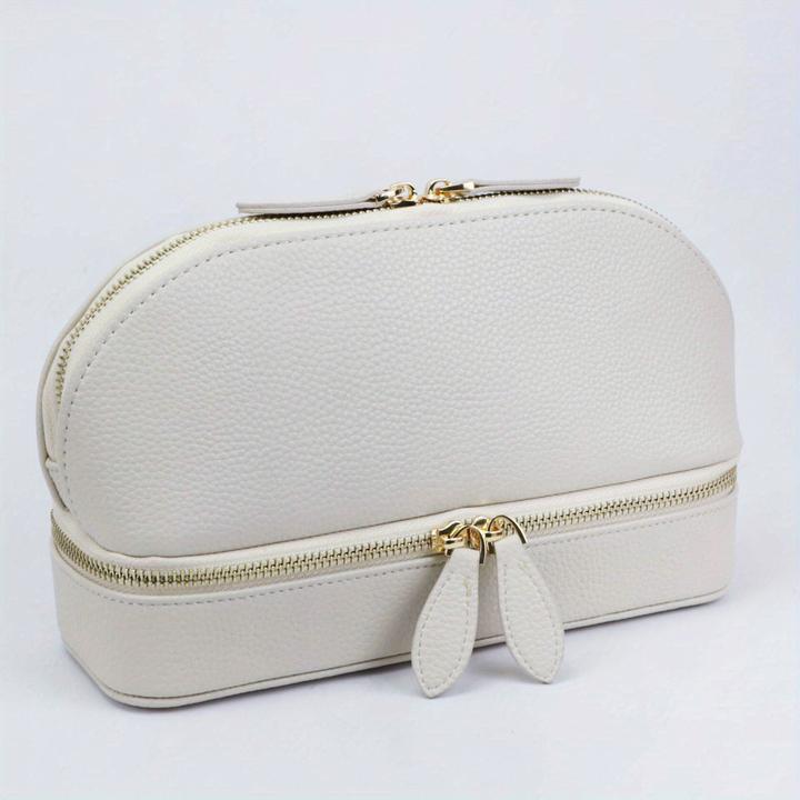 Produktbild Only-Bags.Store Grosse Kapazität Double Layer Makeup Tasche, Schmuck-Box solide Farbe PU-Leder modische Shell-Typ