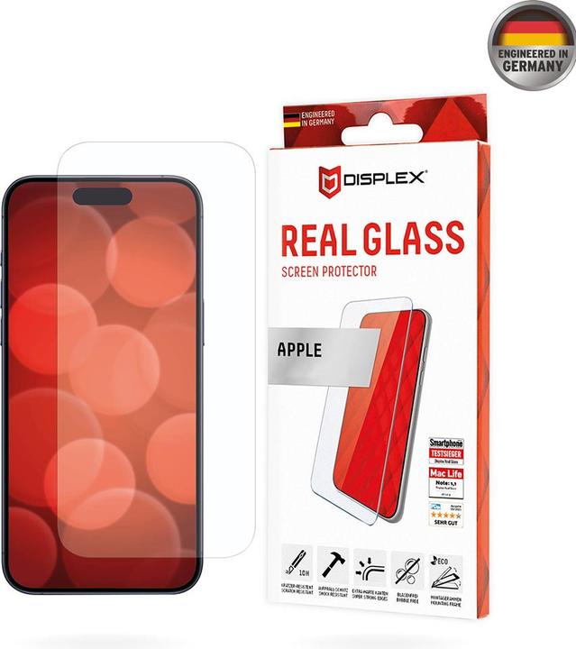 Produktbild Displex Real Glass, 2D Panzerglas (1 Stück, Apple iPhone 16, Apple iPhone 15 Pro, Apple iPhone 15)