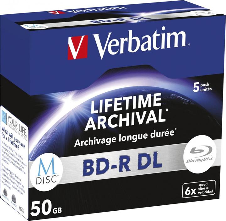 Productafbeelding Verbatim 1x5 M-Disc BD-R Blu-Ray 50GB 6x snelheid, Jewel Case (5 x)