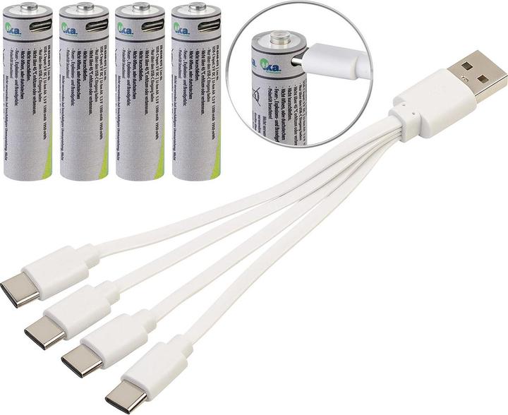 Produktbild TKA Wiederaufladbare Batterien Typ AA, 1950mWh, schnellladen per USB (4 Stk., AA, 1300 mAh)