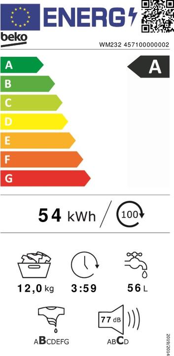 Etichetta energetica Beko Lavatrice WM232, 12 kg (12 kg, A destra)