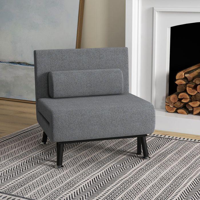 Image du produit Swisshandel24 Lit pliant, fauteuil-lit, dossier inclinable, acier, aspect lin, noir, 75x70x75cm
