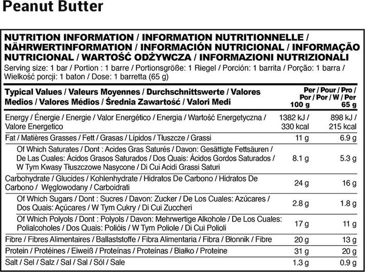 Nutritional values and ingredients Optimum Nutrition Protein Crisp Bar (10 x 65g) (Peanut Butter, 1 pcs., 650 g)