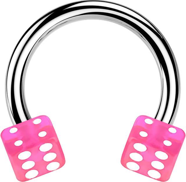 Produktbild Star Piercing Micro Circular Barbell silber mit zwei Würfel pink transparent (Acryl, ohne Messing, Chirurgenstahl 316L)