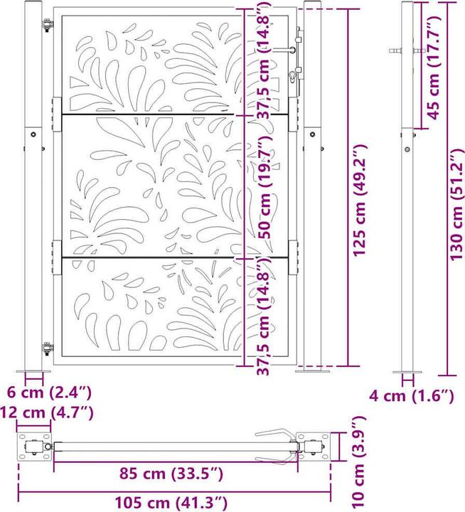 Immagine prodotto VidaXL Cancello da giardino nero 105x130 cm in acciaio con design a onda Cancello per recinzione da esterno