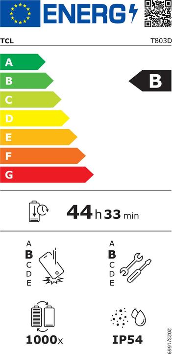 Label énergétique TCL 50 Pro NxtPaper (512 Go, Midnight Blue, 6.80", Double SIM, 108 Mpx, 5G)
