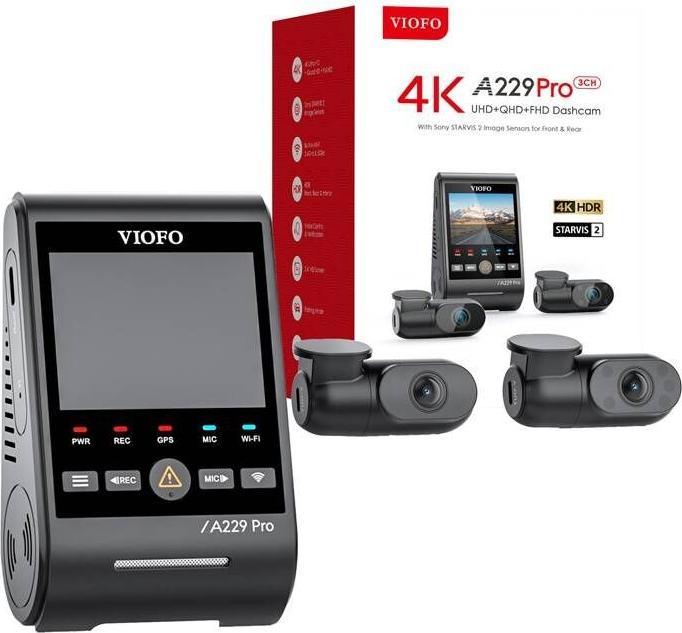 Immagine prodotto Viofo A229 Pro 3CH (WiFi, Accelerometro, Visione notturna, Ricevitore GPS, Microfono incorporato, Display integrato, 4K)