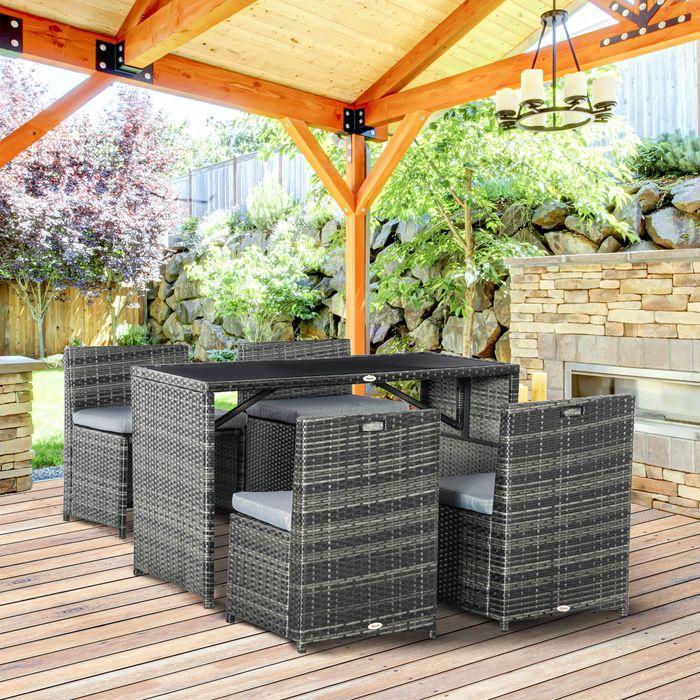 Produktbild Swisshandel24 Polyrattan Gartenmöbel für 4 Personen Rattan Essgruppe, Sitzgruppe mit Sofa Garnitur, Stahl, Grau