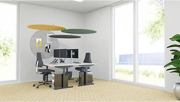 Actual product image eurokraft basic Acoustic ceiling panel, PET felt, Ø 1200 mm, round shape, yellow.