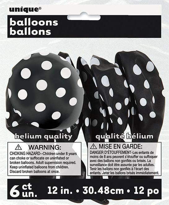 Produktbild Unique Luftballons Schwarz mit weissen Punkten (6 x)