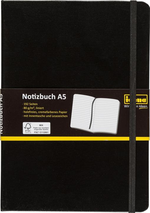 Idena Notizbuch A5 liniert schwarz FSC-Mix (A5, Liniert, Harter Einband)