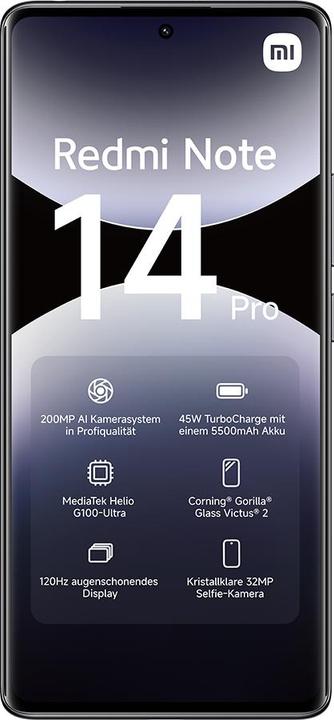 Produktbild Xiaomi Redmi Note 14 Pro (512 GB, Midnight Black, 6.67", Hybrid Dual SIM, 200 Mpx, 4G)