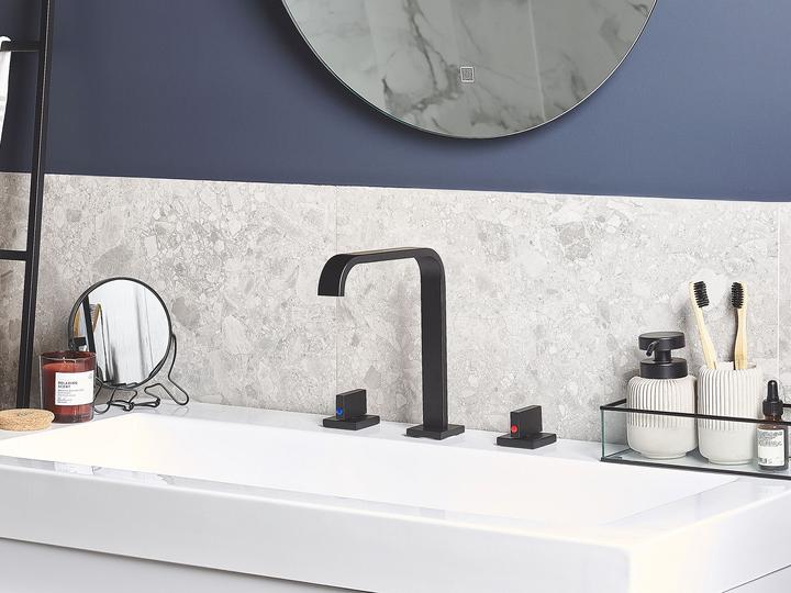 Produktbild Beliani Wasserhahn 3-Loch Waschtischarmatur Messing schwarz KAGERA