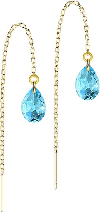 Star Piercing Ohrstecker vergoldet freifallende Kette Tropfen Kristall aqua (Chirurgenstahl 316L, ohne Messing)