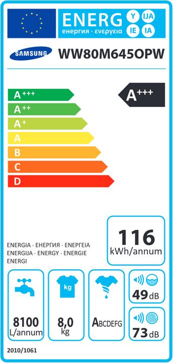 Label énergétique Samsung Ww80m645opw/Ws (8 kg, Gauche)