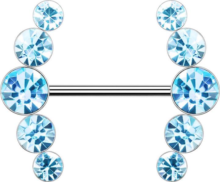 Star Piercing Barbell silber gebogen mit fünf Kristallen aqua (Messing, Chirurgenstahl 316L)