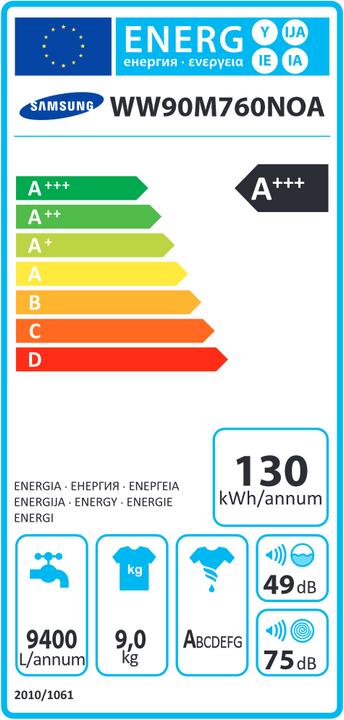 Etichetta energetica Samsung Ww90m760noa/Ws (9 kg, A sinistra)