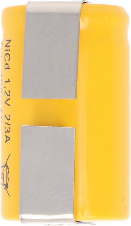 Actual product image AccuCell KR-600AE 2/3 A Cadnica battery with U-shaped solder tags (1 pcs., 700 mAh, Battery + charger)