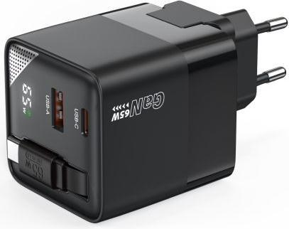 Actual product image Choetech USB Ladegerät mit zwei Anschlüssen und einziehbarem Kabel (65 W)