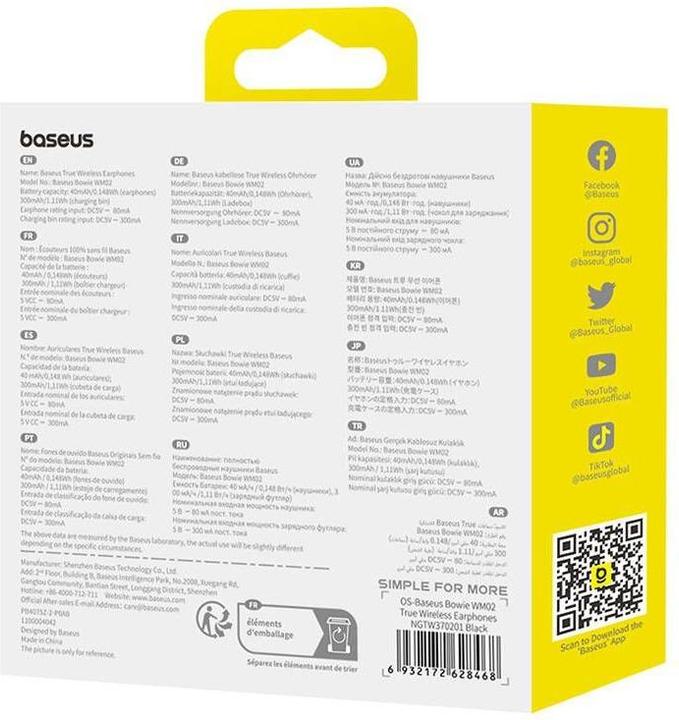 Produktbild Baseus Wireless headphones Bowie WM02 TWS, Bluetooth 5.0 (black) OS (5 h, Kabellos)