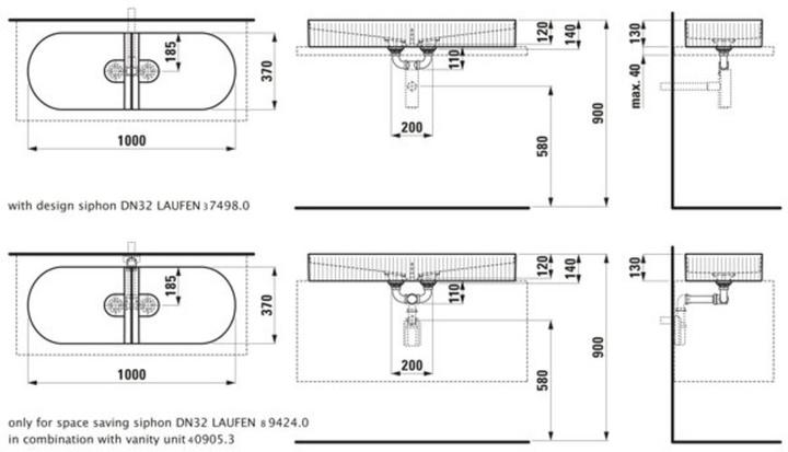 Produktbild Laufen Sonar Doppelwaschtisch-Schale mit Textur, ohne Hahnloch, ohne Überlauf, 1000x370mm, inkl. Ke (1015 mm, 157 mm)